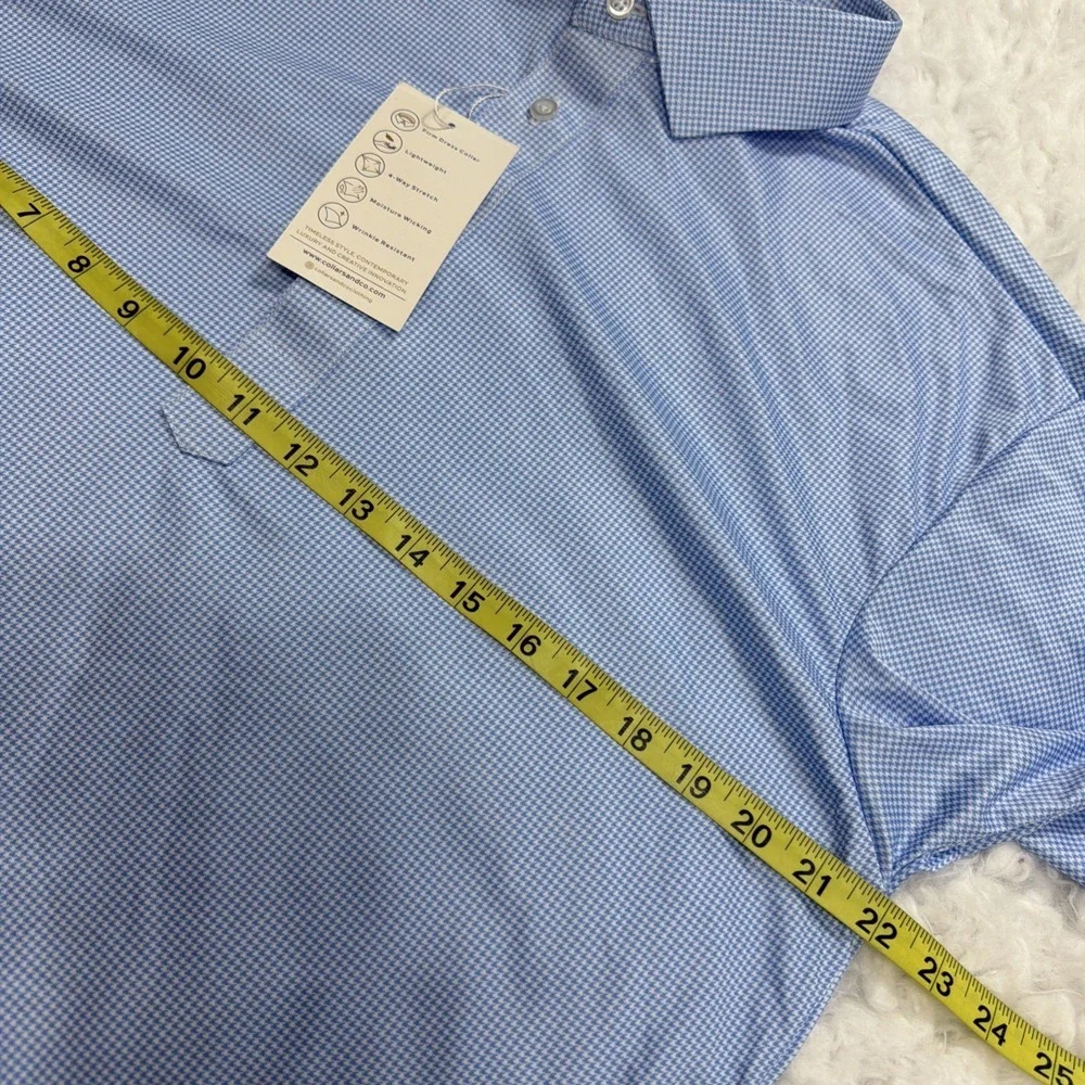 COLLARS & CO. Firm Dress Collar Polo Shirt Mens Large Tall LT Blue White AOP New